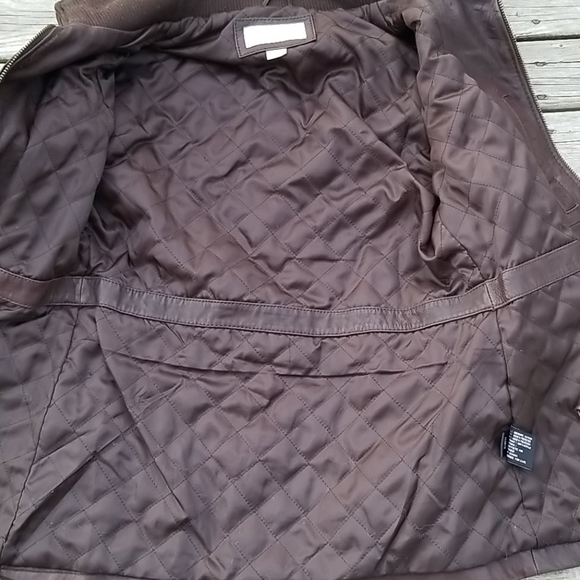 Michael Michael Kors Brown Leather Jacket quilted lining Drawstring waist - Picture 12 of 12